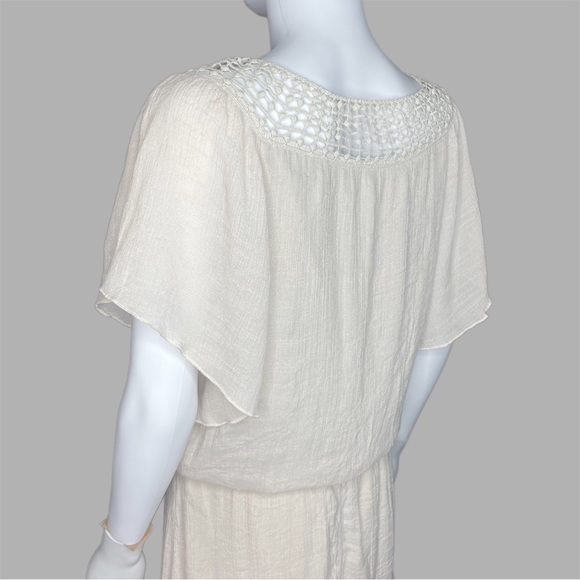 Anthropologie Mlle Gabrielle Cream Short Sleeve Peasant Linen Dress - Picture 3 of 5